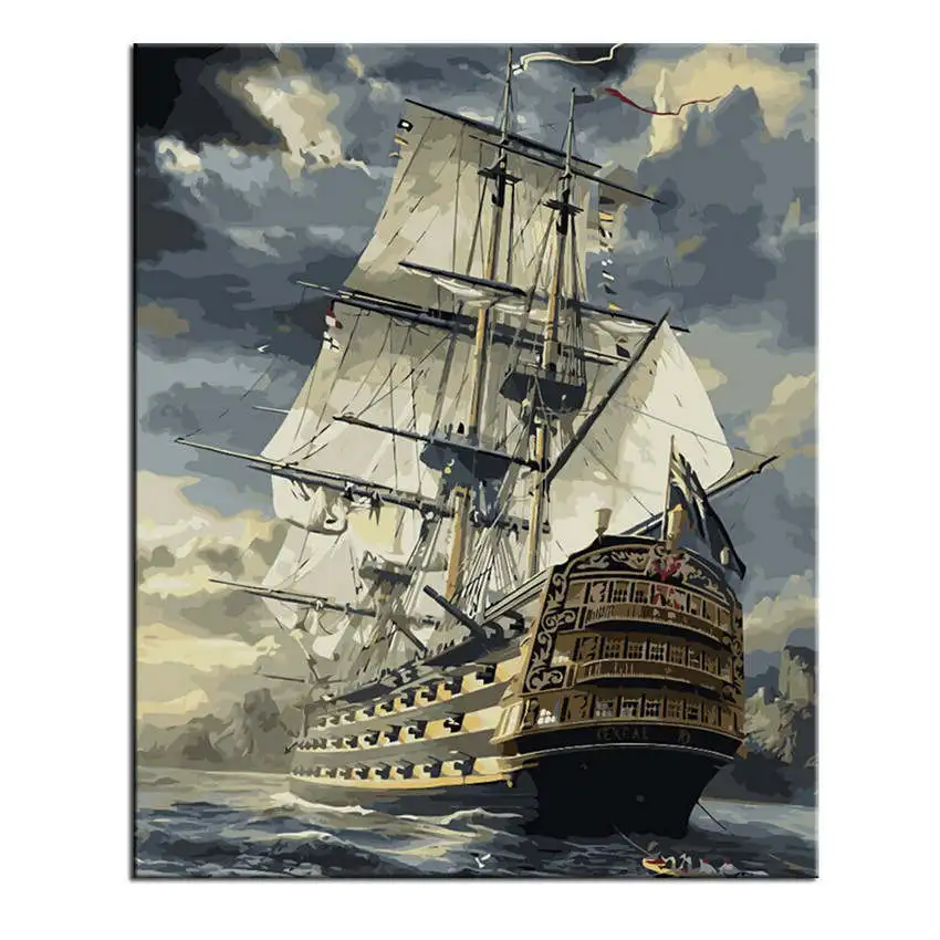 boat painting 2 DIY Рисование на холсте для украшения дома, рисование по номерам 40x50 см, алоэ краска количество наборы - Цвет: boat painting 2
