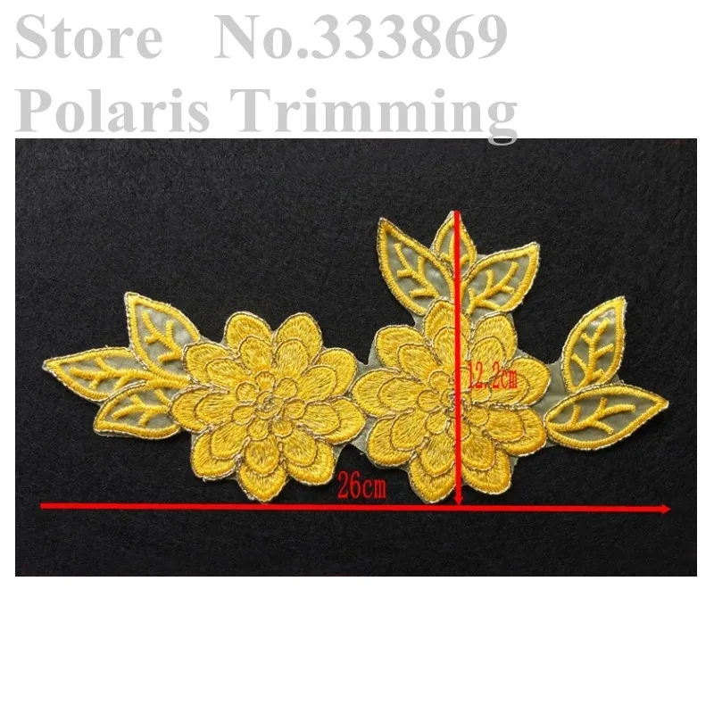 Бесплатная доставка 4 шт./лот x новое красивое желтое/золотое цветочное вышитое