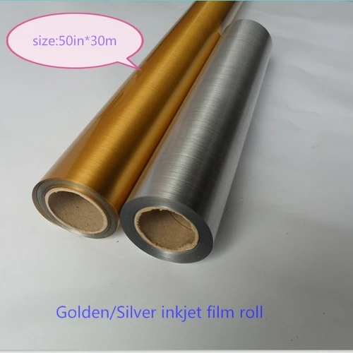 

50*30 м широкоформатная золотистая/Серебристая пленка для печати на струйной печати