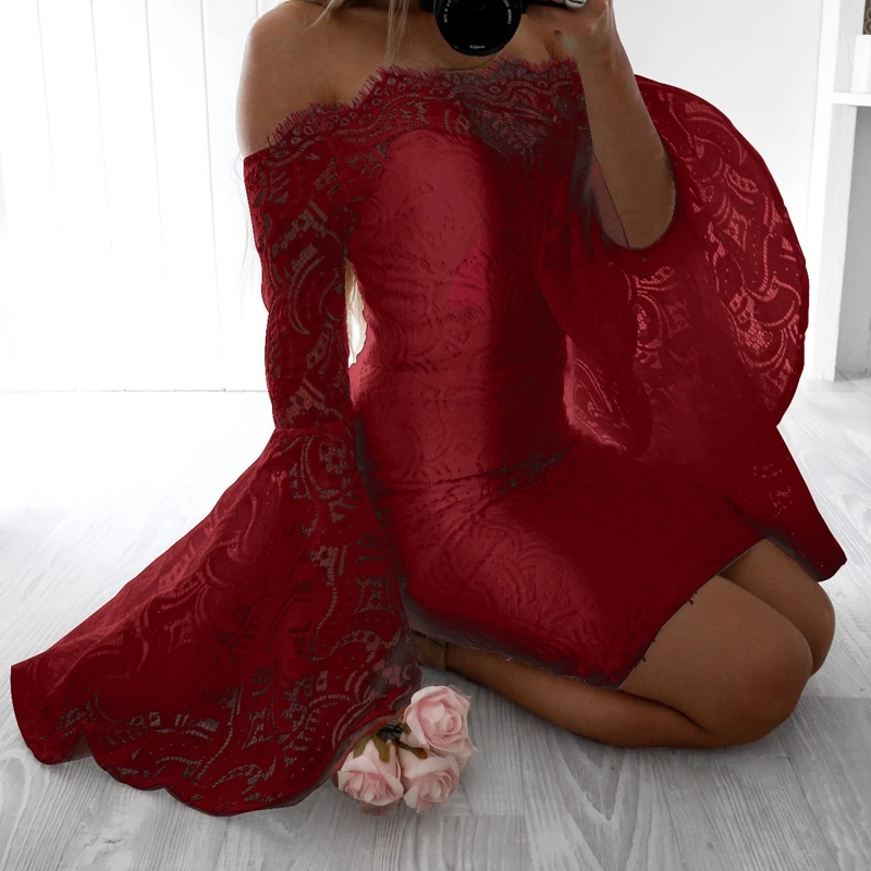 SIMLOVEYO 2019 Summer Women White Lace Elegant Dress Sexy Strapless Horn Long Sleeve Slim Party Bodycon Vestido De Fiesta | Женская