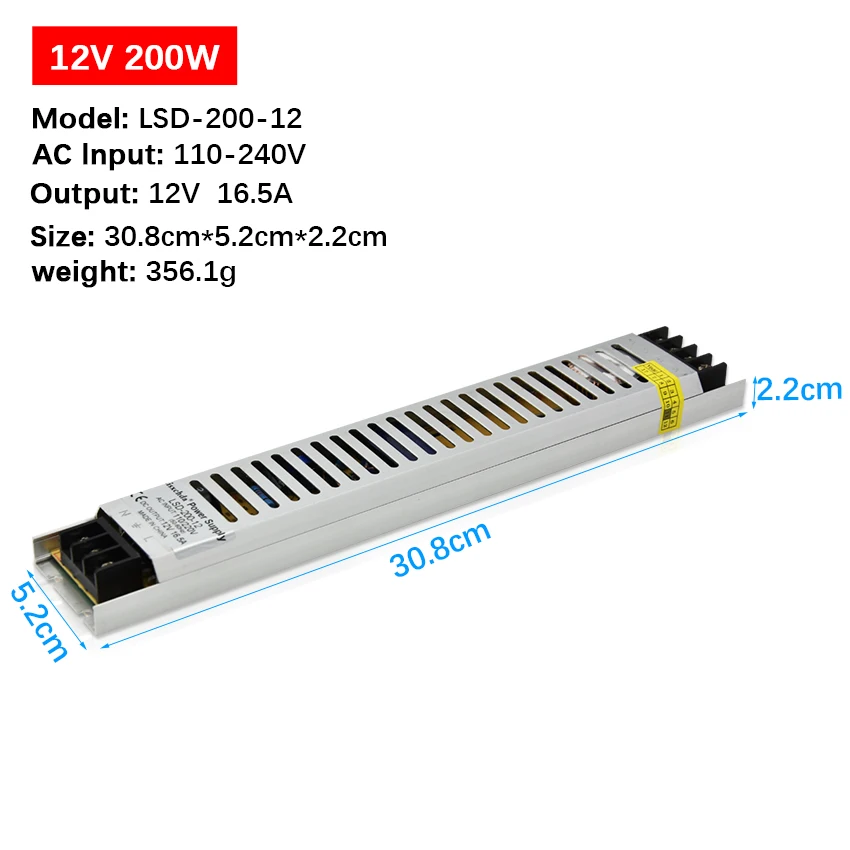 12V 200W AC110-240V DC12V100W 150W 200W300W трансформатор для освещения светодиодный сверхтонкий адаптер питания для светодиодной ленты - Цвет: 12V 200W