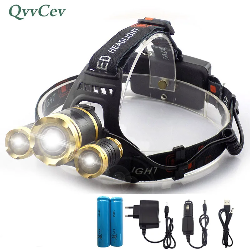 Powerful 3 T6 LED Headlamp Flashlight Zoomable Focus Frontale Head Lamp light ultra bright Rechargeable Torch Headlight 18650 | Лампы и