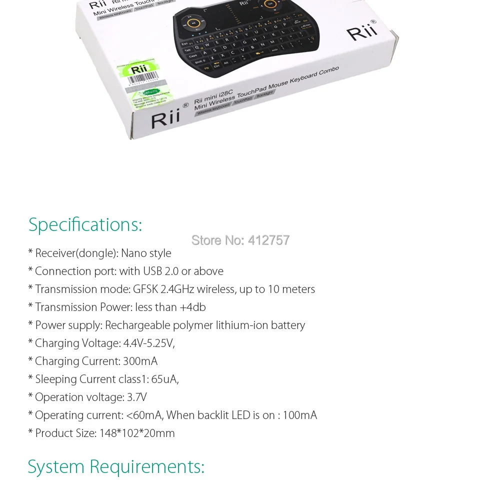 Оригинальная французская мини-клавиатура Rii i28C 2,4G AZERTY, Беспроводная клавиатура Air mouse с сенсорной панелью и подсветкой для Android tv Box