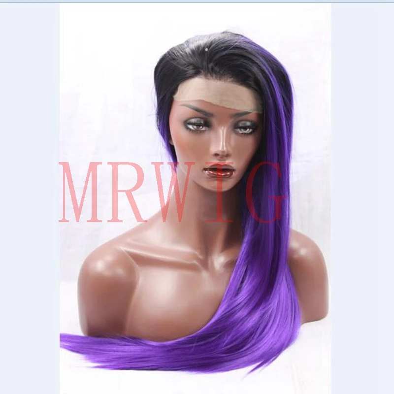 MRWIG короткие темные корни 1b # темное Омбре фиолетовый бесплатная часть 26in