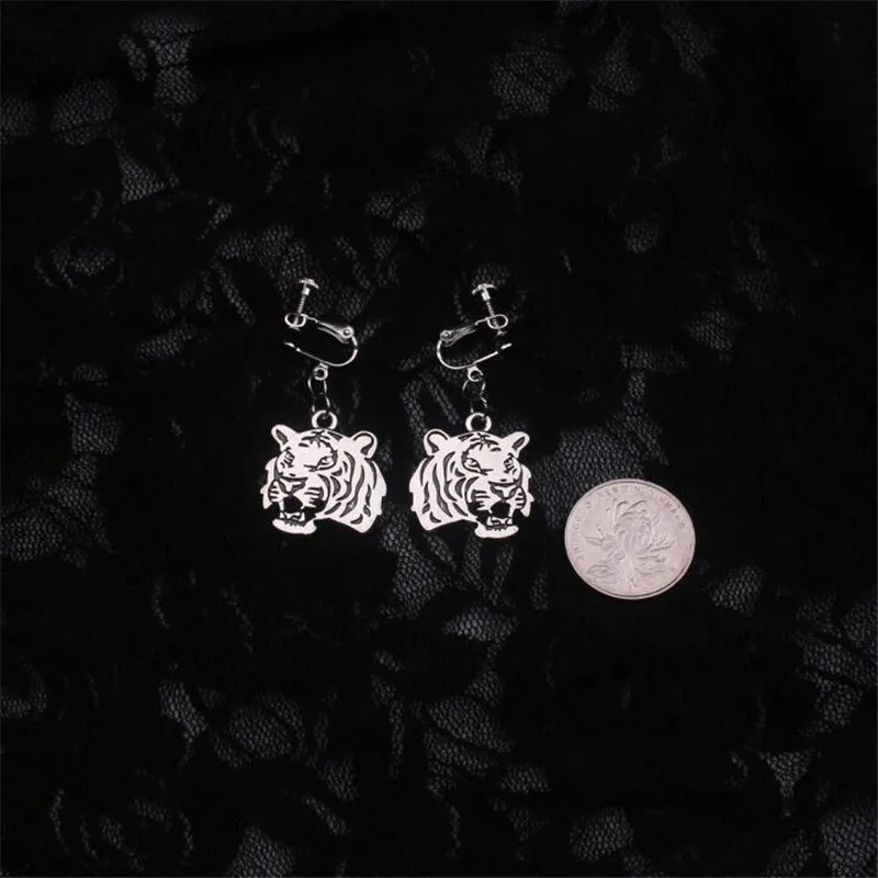 Серьги-клипсы с головой тигра винтажные серьги-клипсы животными без пирсинга для
