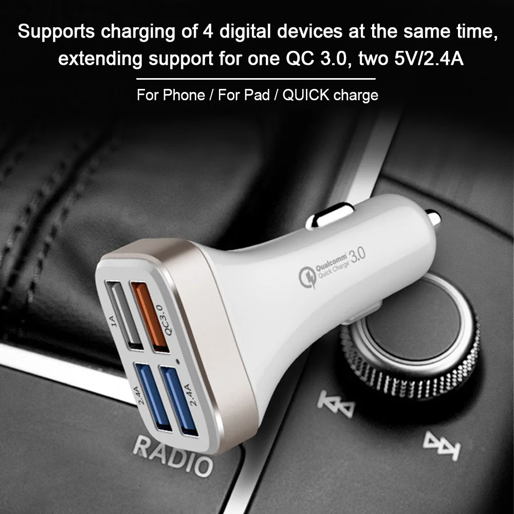 4 USB порта автомобильное зарядное устройство 2.4A QC3.0 Быстрая Зарядка адаптер для