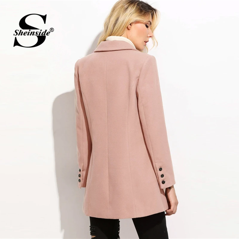 Sheinside розовый верблюжий зубчатый бушлат Женская Повседневная Верхняя одежда Женская Осенняя двубортное Женское пальто с прорезным карманом