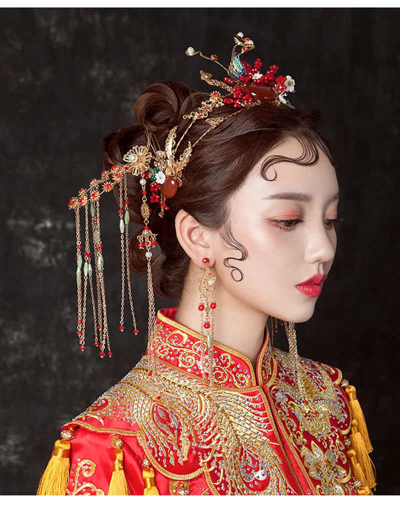 HIMSTORY восточные китайские ретро свадебные аксессуары для волос винтажные красные