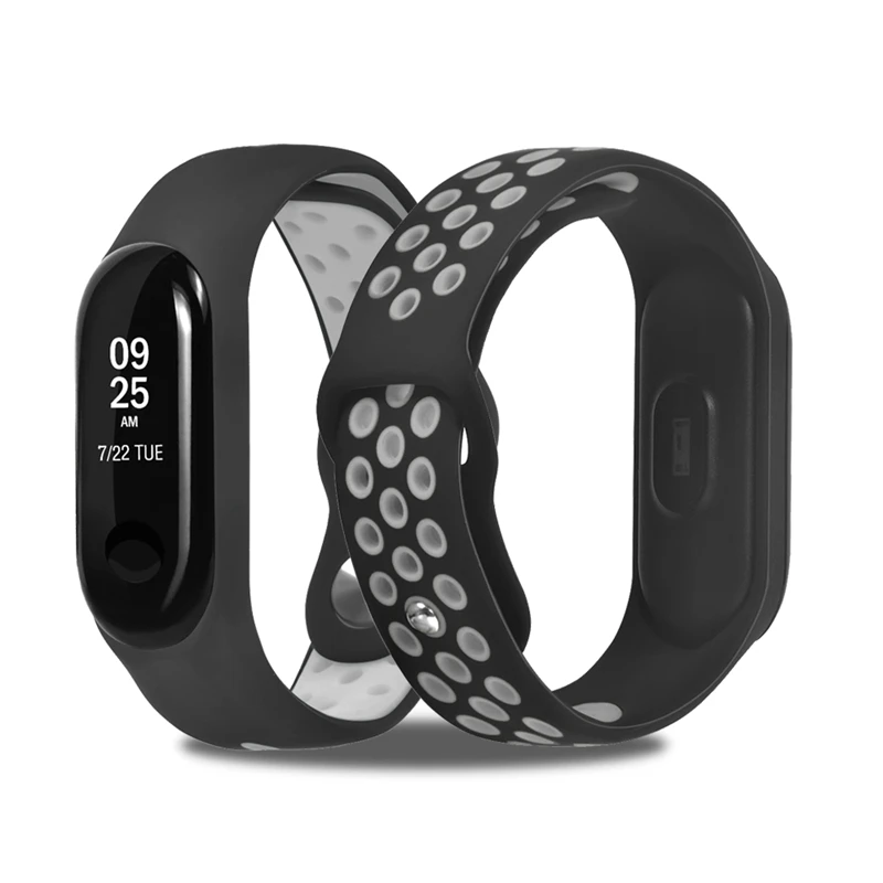 HANGRUI двойной цветной ремешок для Xiaomi mi band 3, умный Браслет, дышащий силиконовый ремешок для mi band 3