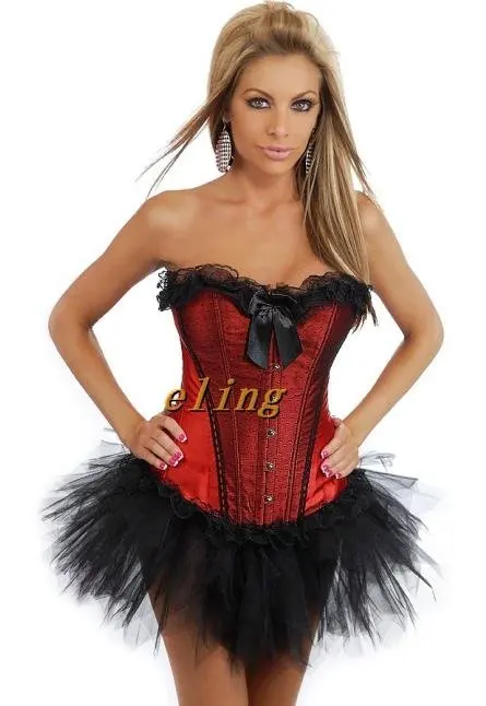 Красный и черный женский сатиновый баскский корсет на шнуровке раздельная