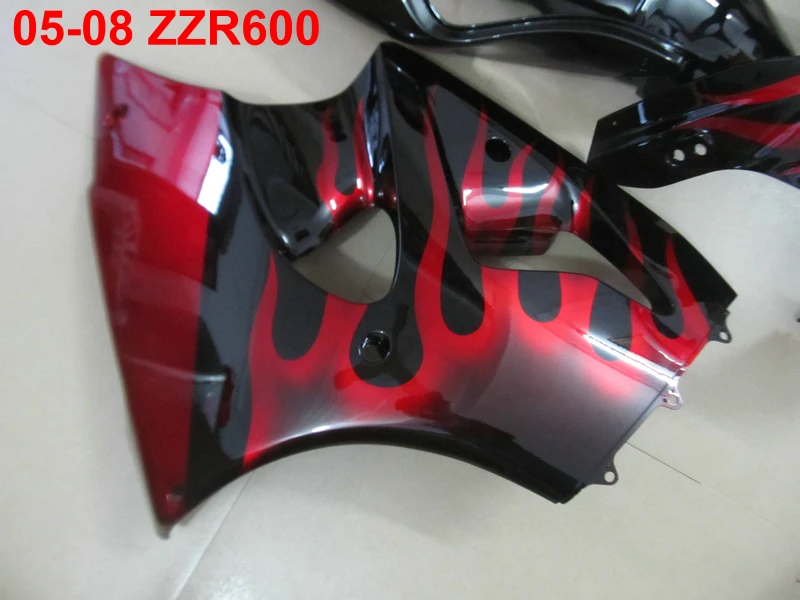 Набор пластиковых обтекателей для Kawasaki Ninja ZZR600 05 06 07 08 с красным пламенем 2005 2008