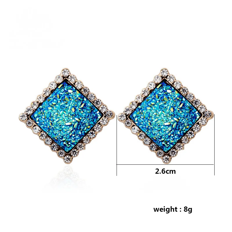2017 Blue Clip Earring With Luxurious Wedding Square Stage Small Crystal Earrings For Women's Gift | Украшения и аксессуары