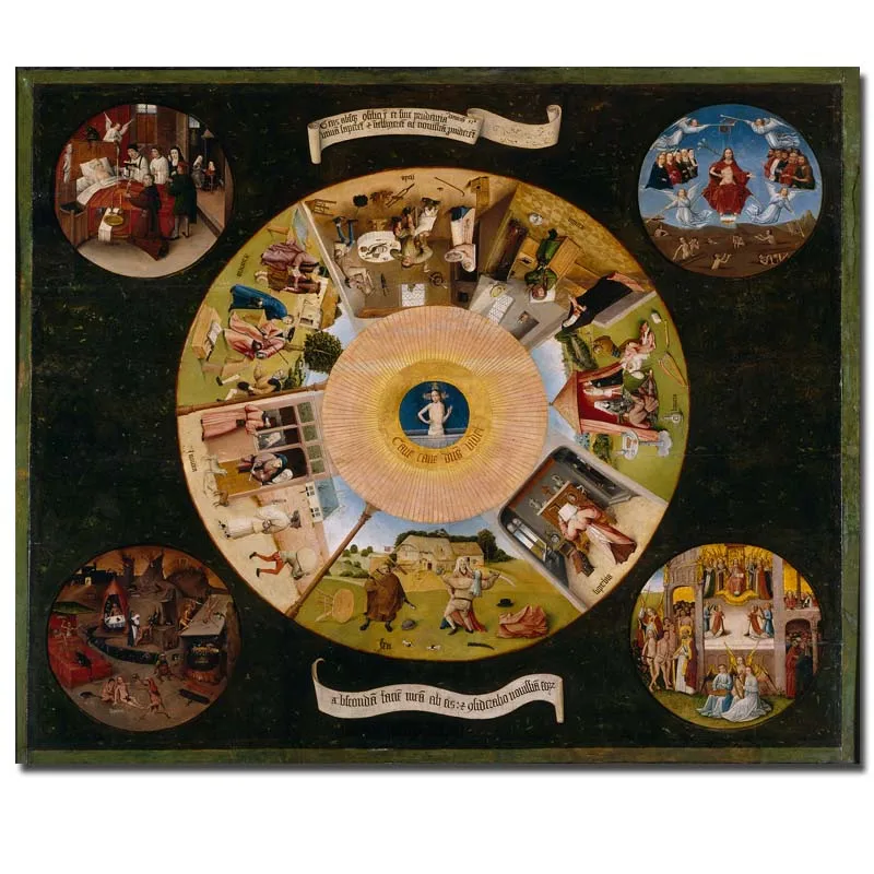 Горячие SALL художественная живопись картина семь мертвых грехов Hieronymus Bosch Шелковый плакат Декор