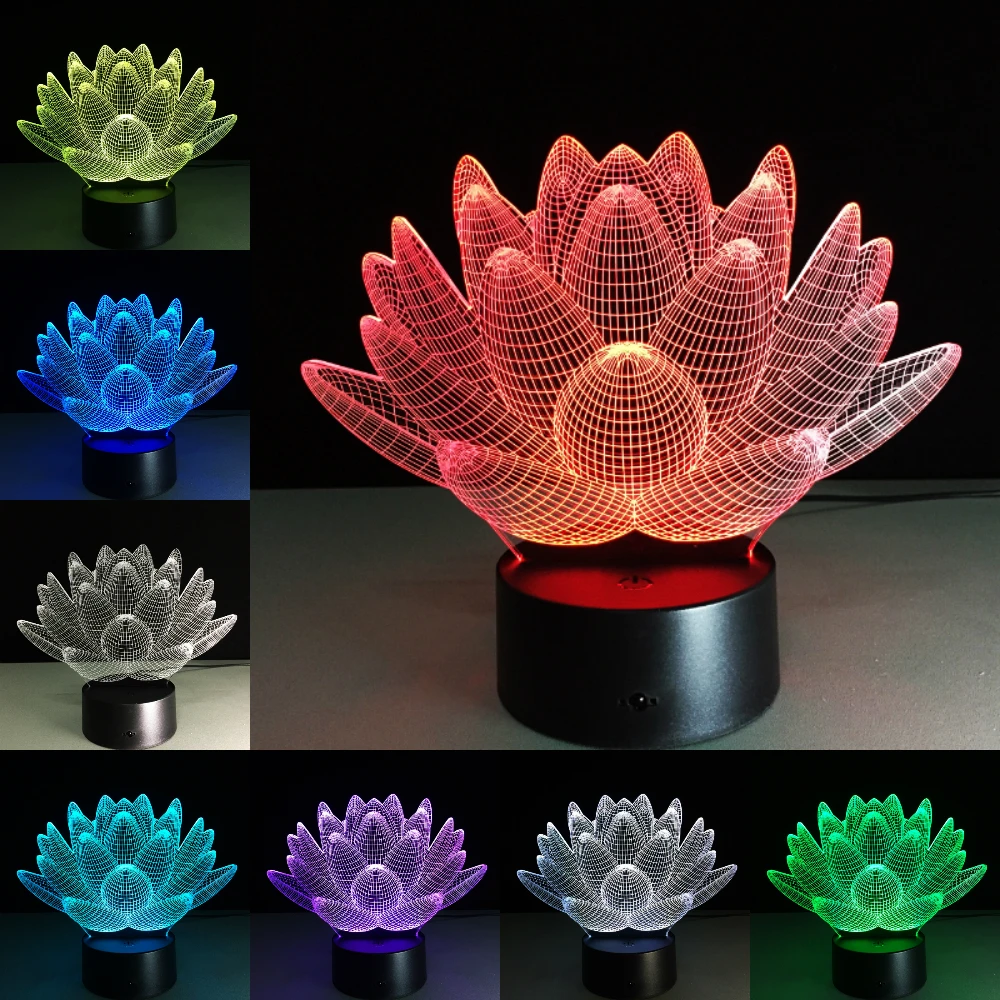 

7 Color Changing Touch Lotus 3D Colorful Night Light Strange Stereoscopic Visual Illusion Lamp LED Lamp Decor Light Mood Lamp