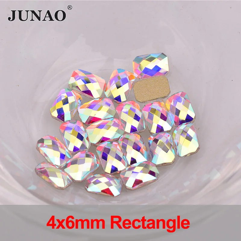 JUNAO 50 шт. 3*11 мм кристалл AB аппликация из стеклянных страз для лица ногтей кристалл наклейка с плоской задней стенкой камни не горячей фиксации Стразы Алмаз - Цвет: 4x6mm Rectangle