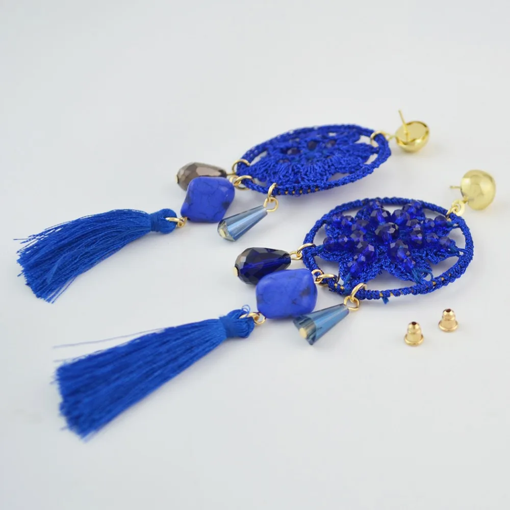 

2018 Bohemian Fashion Jewelry Fringe Charms Vintage Flower Pattern Acrylic stone Women Tassel Pendant Elegant Dangle Earrings