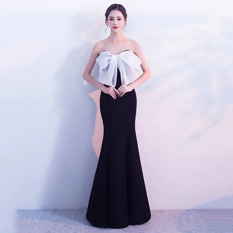 

Black & White Bow Strapless Sleeveless Night Club Dresses Sexy Women Dress For Party Evening Elegant Gowns Vestidos Verano 2018