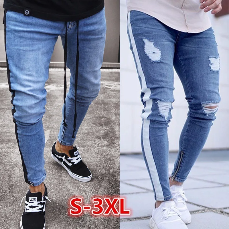 

New high-grade Cotton Jean Men's Pants Vintage Hole Cool Trousers for Guys Summer Europe America Style ripped 80s brand jeans