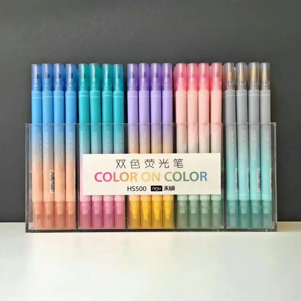 Двухцветная светящаяся флуоресцентная ручка с цветной радугой маркеры