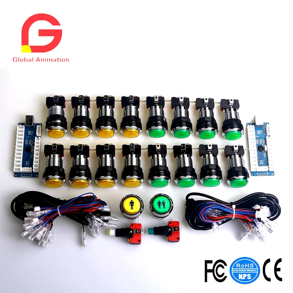 Аркадный светодиодный набор сделай сам для ПК 2 игрока джойстик USB LED с подсветкой