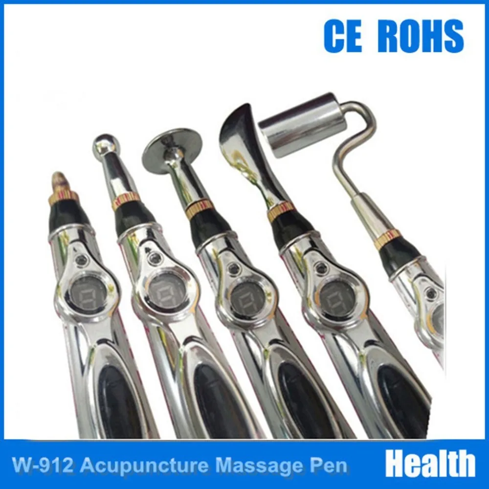 Электронная ручка для массажа акупункции с 5 массажными насадками измерения