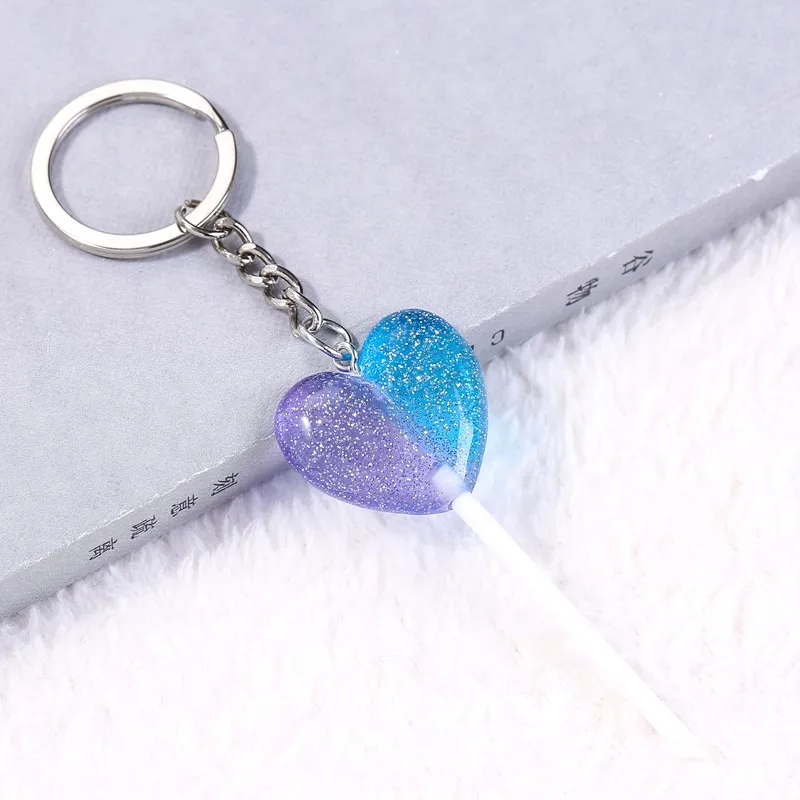 purple blue 1 шт., брелок для женщин, подвески, сердце, леденец, плоская задняя сторона, резиновый блестящий кулон, аксессуар для ключей, сделай сам - Цвет: purple blue