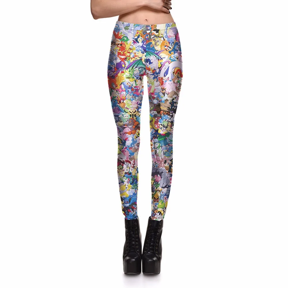 Модные женские леггинсы милые Цифровые Брюки с принтом Покемон брюки карандаш