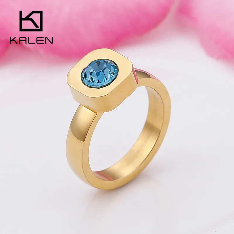 

KALEN Cheap Tri-Color Stainless Steel Rings For Women Colorful Mini Stone Peru Finger Rings Bohemia Wedding Bands Rings Jewelry