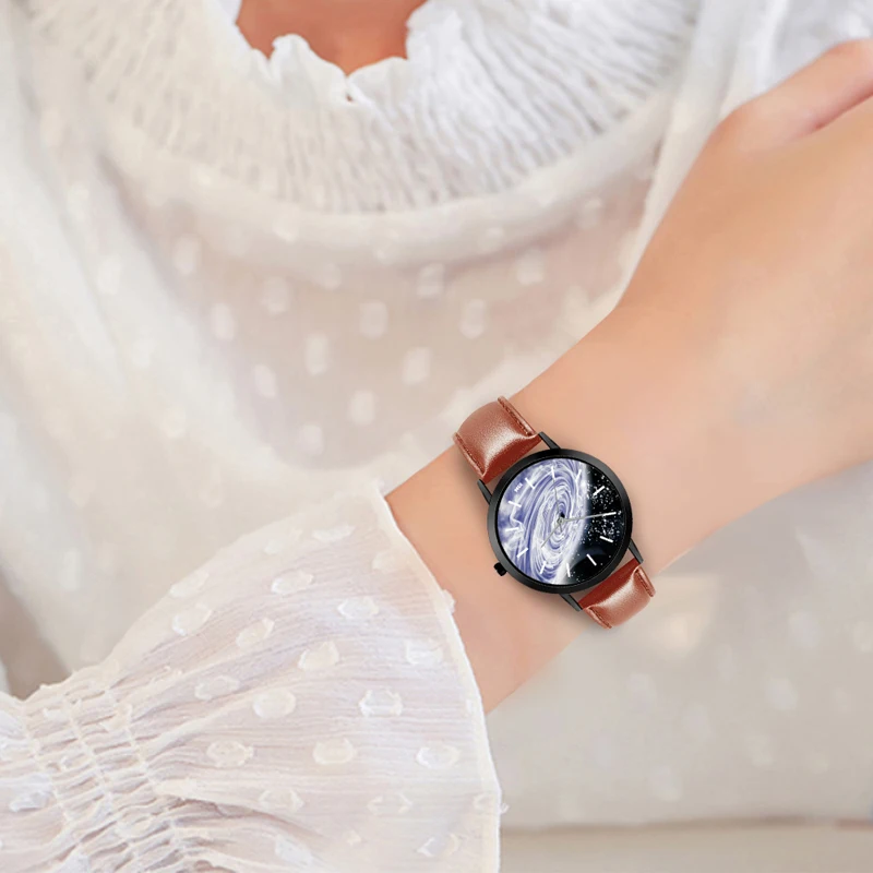 Атмосферные часы с космическим мотивом Vortex повседневные кварцевые кожаным