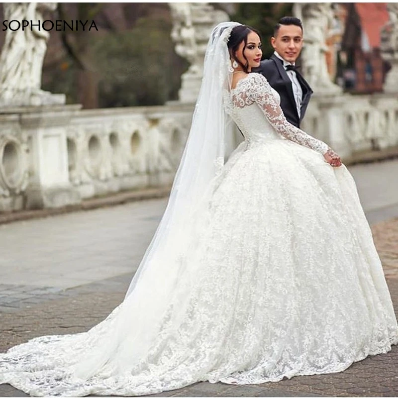 

New Arrival White Luxury Wedding dresses 2021 Lace wedding gown Abito da sposa vestido noiva bride dress muslim wedding dress