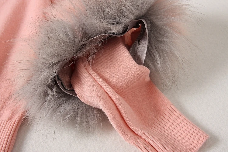 Женский свитер ALPHALMODA с длинным рукавом и натуральным мехом осенняя трикотажная