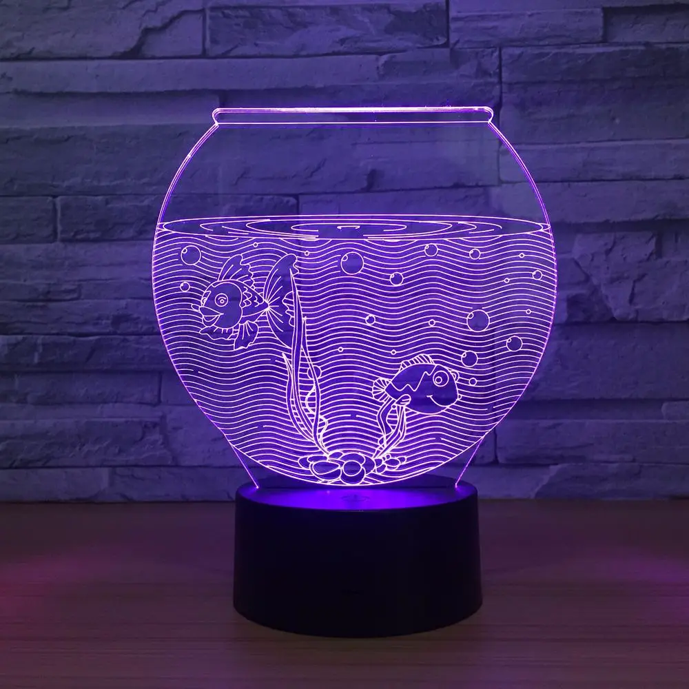 Акриловый 3D ночник в форме аквариума светодиодсветодиодный иллюзия USB RGB