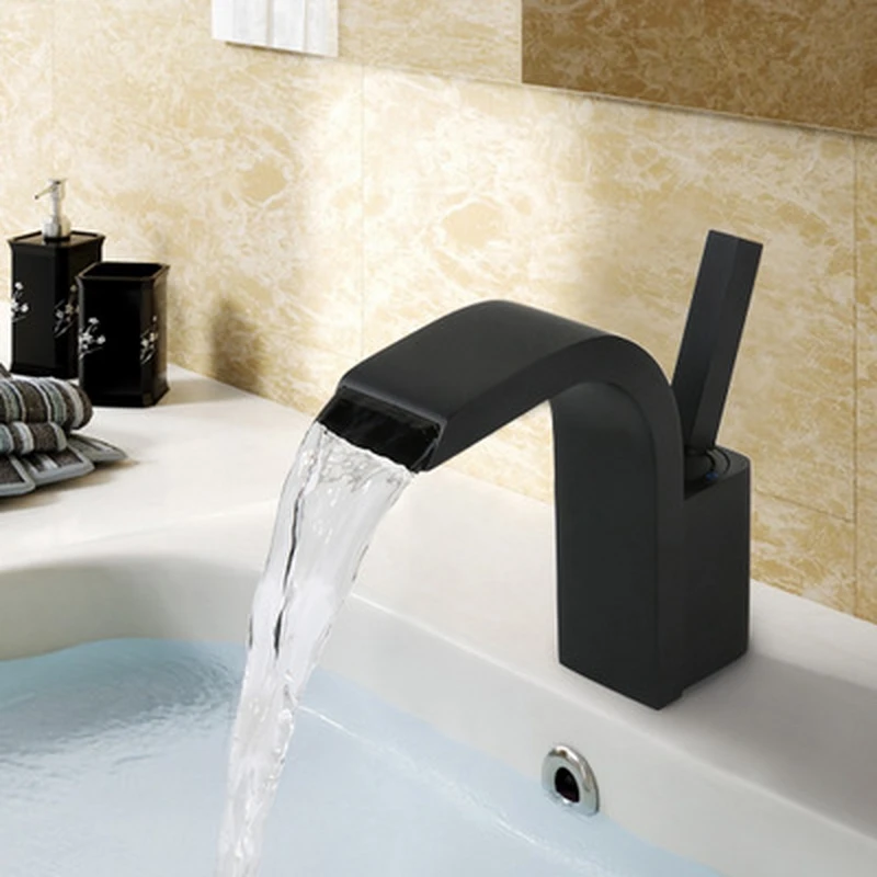 Bathroom Basin Faucet Tall Waterfall Brass Single Hole Led European Black Cabinet | Обустройство дома