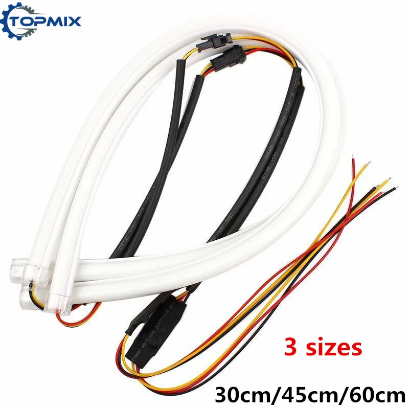 

2Pcs/lot 30cm/45cm/60cm Flexible Strip LED Switchback White Amber Dual Color Tube Daytime Running Light DRL Strip Light 12V