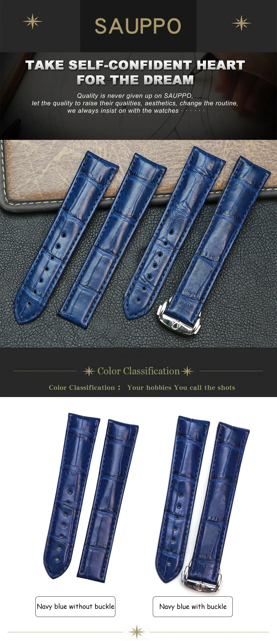 SAUPPO Suitable For Speedmaster Deville SeaMaster Superior Quality Band Alligator Leather Blue Men Watch Strap