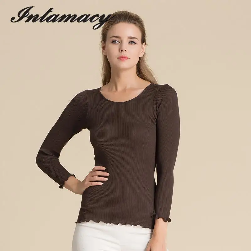 Трикотажная шелковая рубашка с длинными рукавами бесшовная из 100% натурального