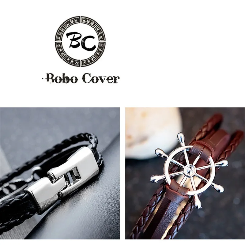 Bobo Cover, черные кожаные мужские браслеты с подвесками, пара, надеюсь, руль, браслеты для мужчин, wo, для мужчин, femme, homme, модное ювелирное изделие, подарок