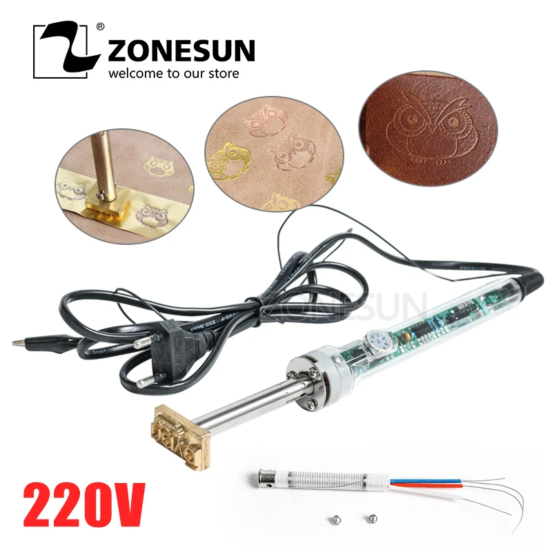 Электрический паяльник ZONESUN 60 Вт для кожи ручной аппарат горячего тиснения