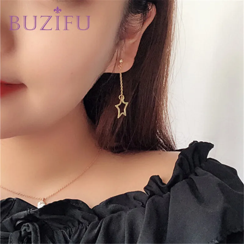 BUZIFU Новый Геометрия асимметрия 925 Silver Star Металл кисточкой серьги для Для женщин