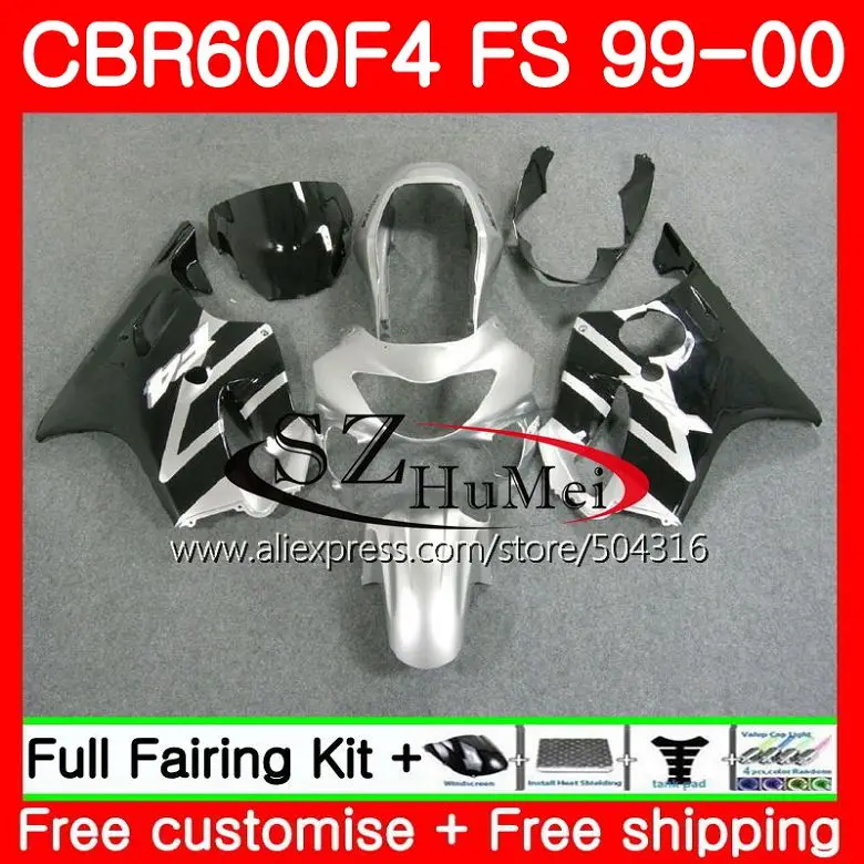 

Bodywork For HONDA CBR600F4 CBR 600F4 CBR600 F 4 CBR 600 FS black Silver 49SH4 CBR600 F4 99 00 FS CBR 600 F4 1999 2000 Fairings