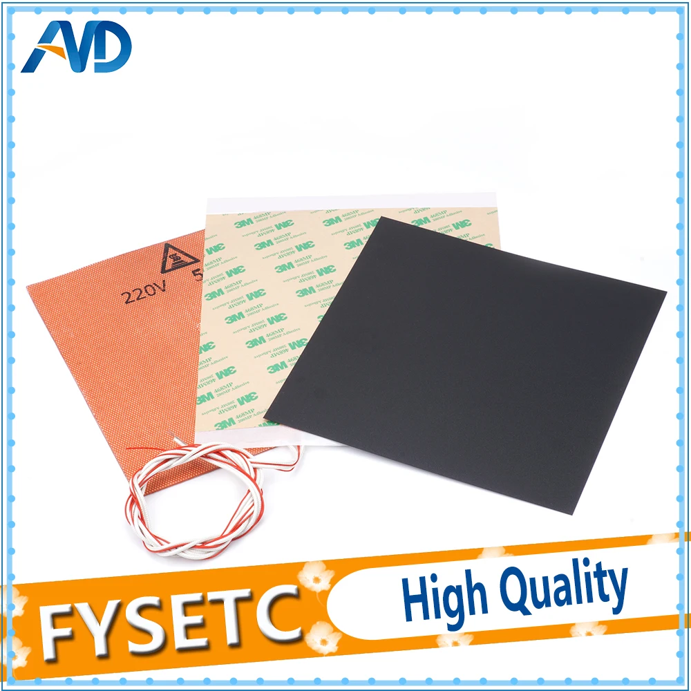 200X200mm 220V 500W Silicone Heater Pad + 0.5/0.8/1mm Frosted Black Build Surface Polyetherimide Cold PEI Sheet For Prusa i3 | Компьютеры