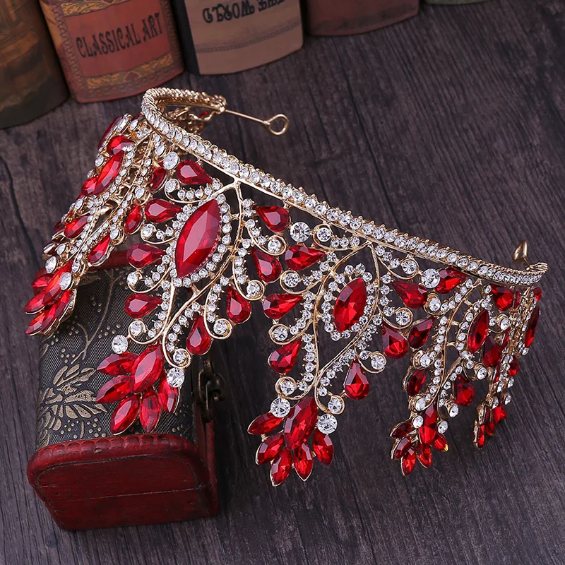 Женская свадебная тиара FORSEVEN золотистая красная белая или зеленая в форме капли