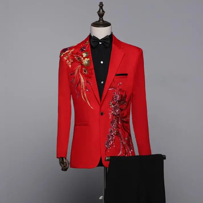 

Red Sequins blazer men formal dress latest coat pant designs marriage suit men terno masculino trouser wedding suits for men's