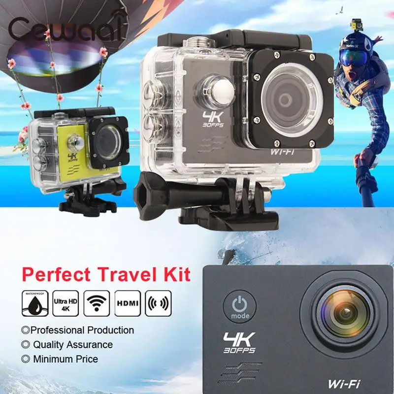 Pаспродажа Экшн-камера Cewaal Ultra HD 4K, 25 кадров/с, Wi-Fi, 2,0 дюйма, 170D, водонепроницаемая