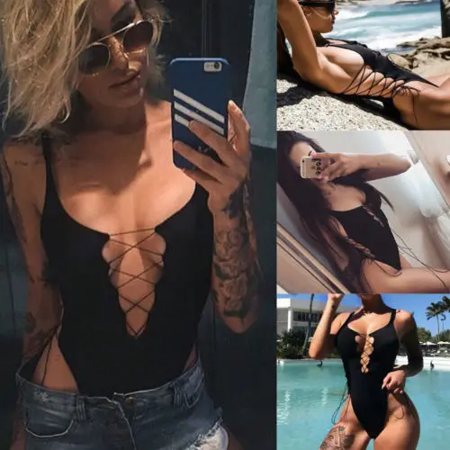 2018 цельное платье Новое поступление пикантные Для женщин купальники на шнуровке