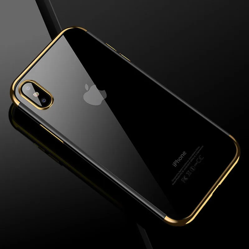 Gold Роскошный силиконовый прозрачный чехол s для iPhone 11, чехол 11 Pro XS Max X XR 6 6 S, мягкая задняя крышка из ТПУ с покрытием для iPhone 7, 8 Plus, 5S, SE, 5 - Цвет: Gold