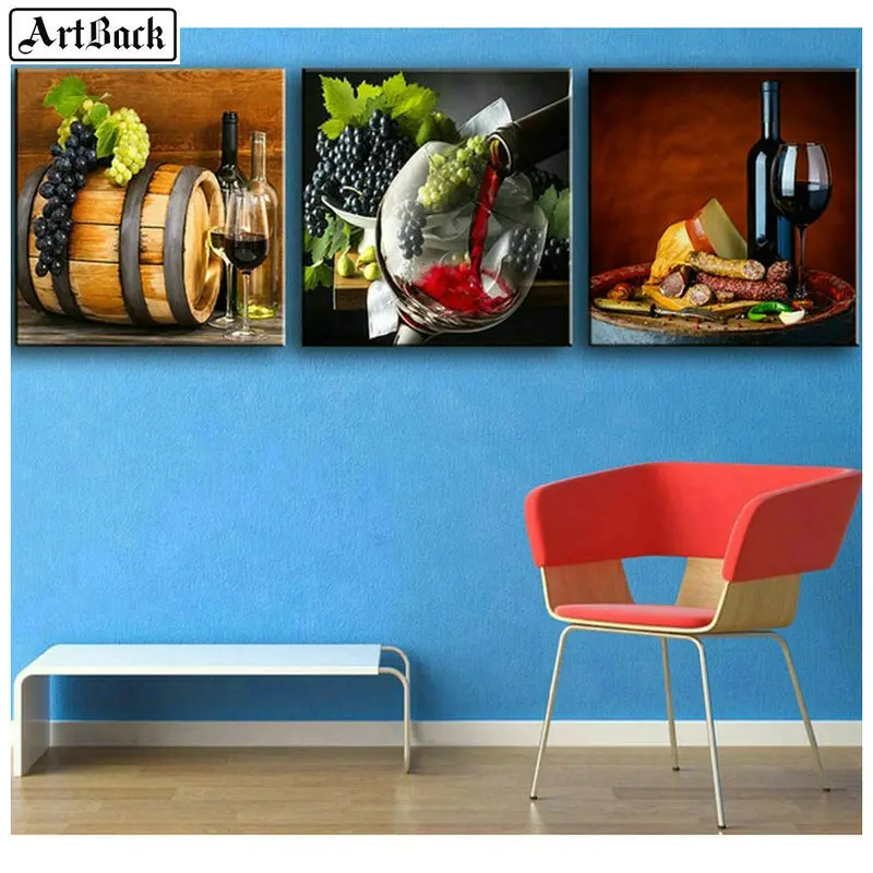 25 стилей алмазов картина Триптих красное вино Алмазная мозаика камни в форме