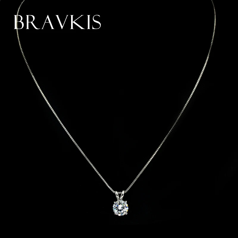 BRAVEKISS Small CZ stone round solitaire pendant necklace for women charms necklaces with box chain mujer bijoux BUN0047 | Украшения и