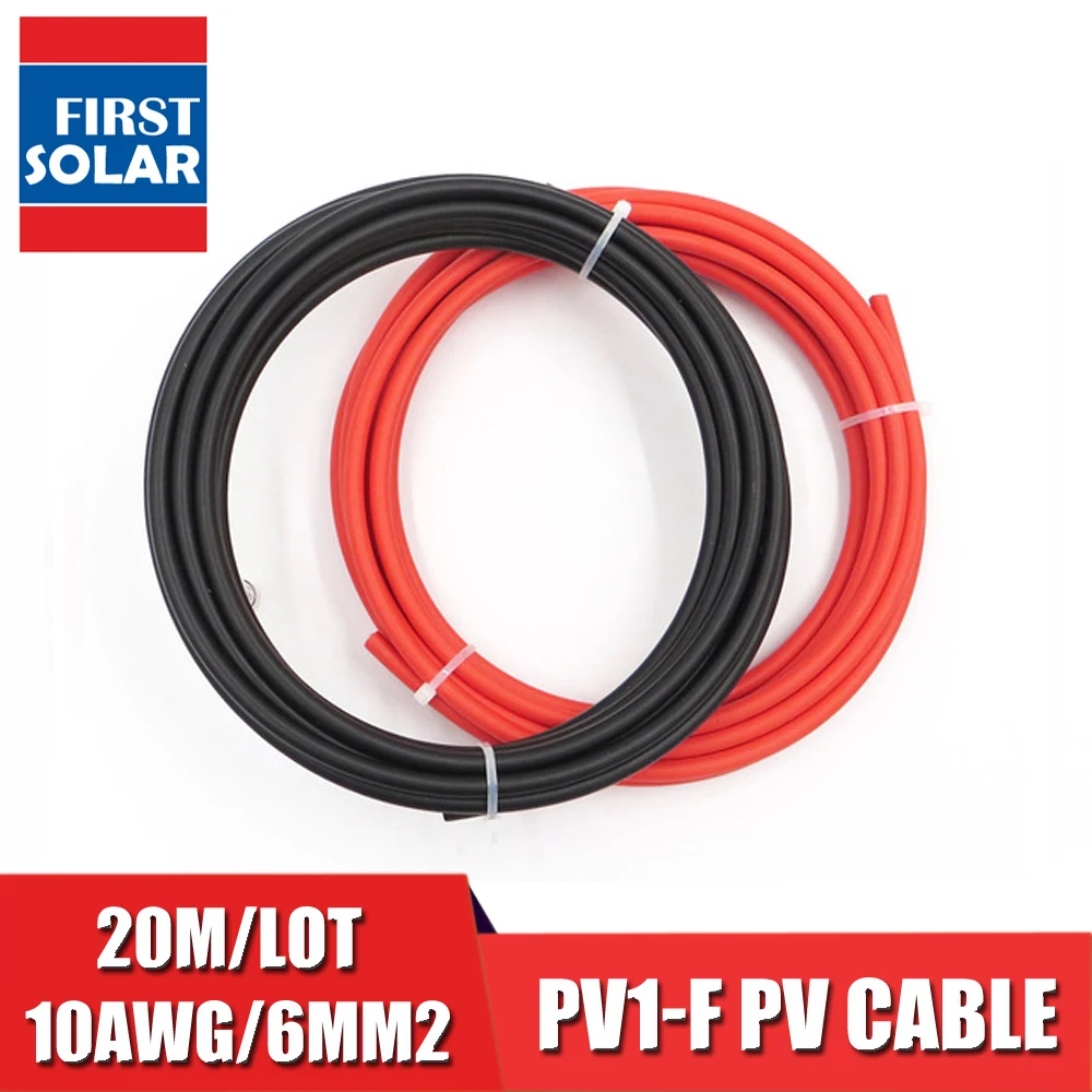 20 м/лот (черный кабель 10 М + Красный м) 6 мм2 PV Φ 10AWG черный или красный TUV
