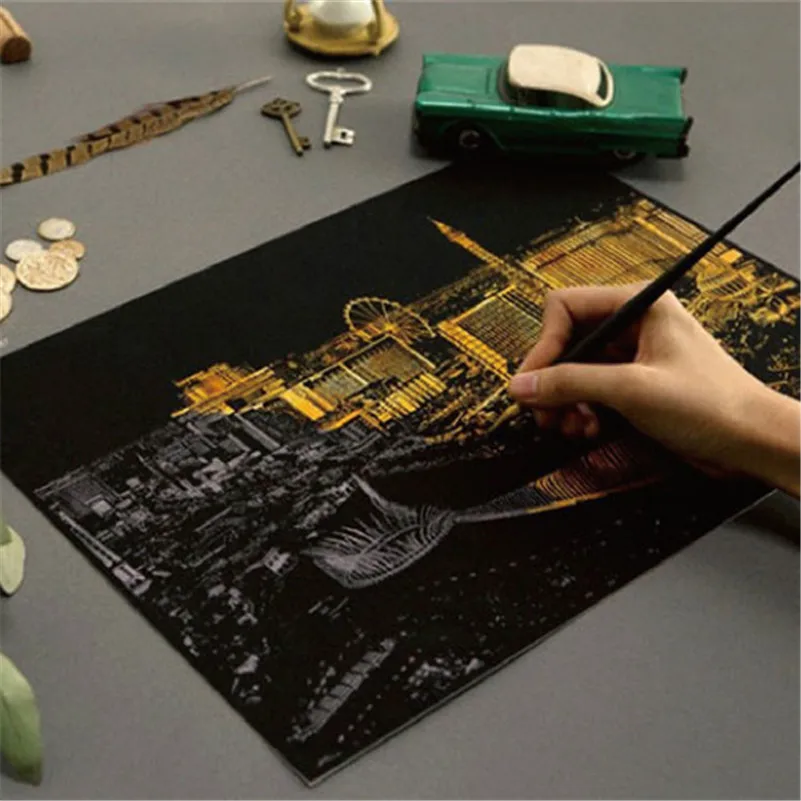 1 SET Famous Cities Scratch Painting Papers Art Paper Night View Gifts Party Favors Random Style | Дом и сад